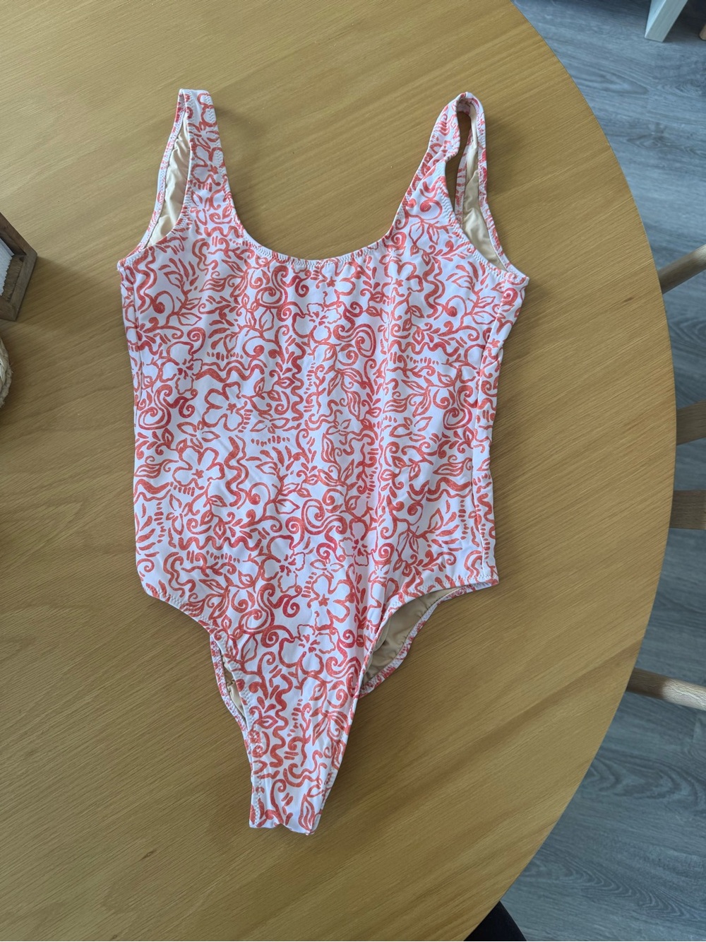 Coral Orange Patterned One-Piece Swimsuit